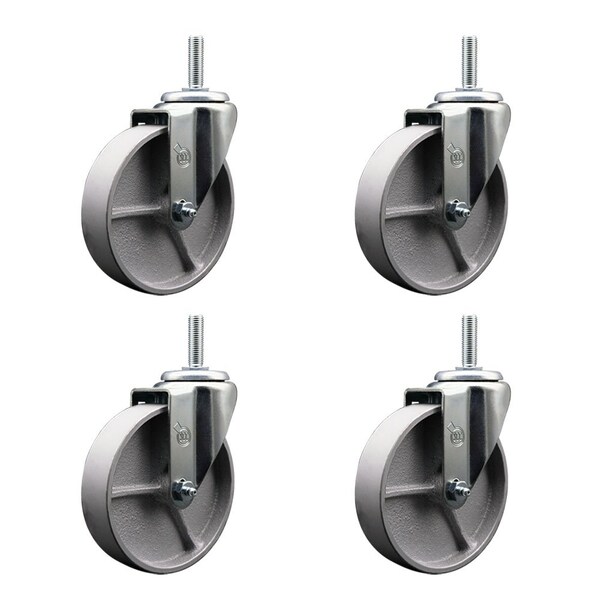 5 Inch Semi Steel Wheel Swivel 34 Inch Threaded Stem Caster Set Service Caster